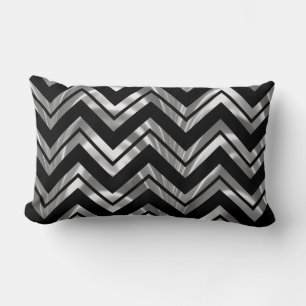 Elegantes Zickzack Schwarz-Silber-Muster Lendenkissen