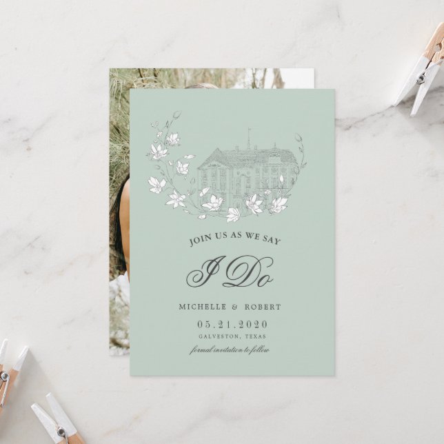 Elegantes Ziel Blumengebirge Save the Date Foto Einladung (Vorderseite/Rückseite Beispiel)