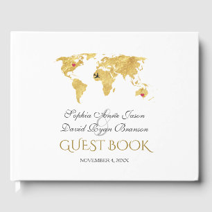 Elegantes Ziel Gold Weltkarte Hochzeit Gästebuch