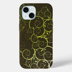 Elegantes Zierspirale Grünes Weinmuster iPhone 15 Hülle