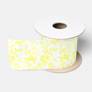 Elegantes Zitronengelb Grandmillennial-Toile-Flora Satinband