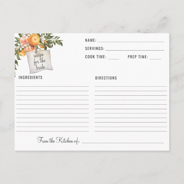Elegantes Zitrus Botanisches Brautparty Rezept Postkarte (Rückseite)