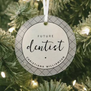 Elegantes Zukunftsdomen-Karo-Muster Personalisiert Ornament Aus Glas