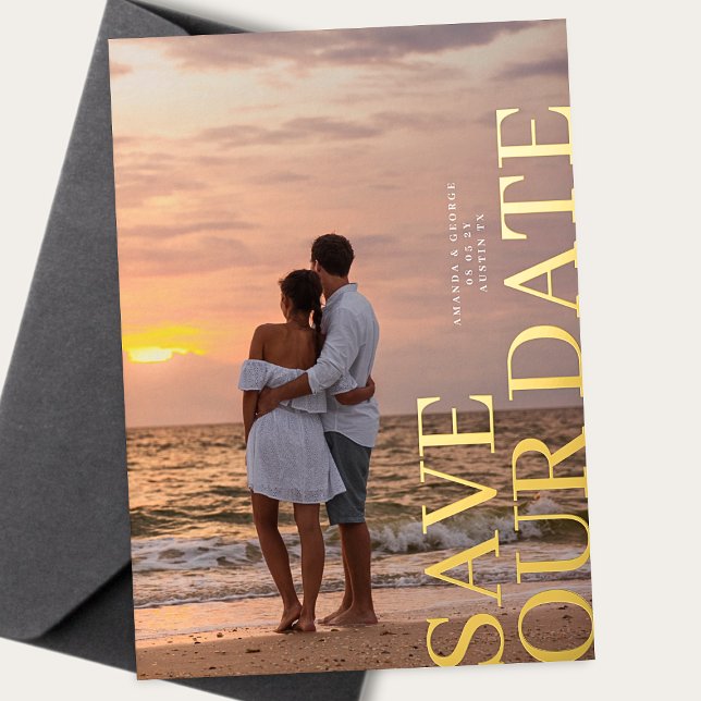 Elegantes Zwei-Foto-HochzeitsGOLD Save the Date Folieneinladung (Von Creator hochgeladen)