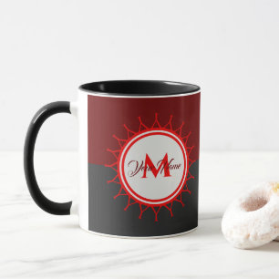 Elegantes zweifarbiges Monogramm in dunkelrot und Tasse
