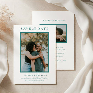 Elegantes Zweifarbiges Teal Hochzeitsfoto Save The Date