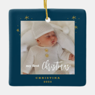 Elegantes zweiseitiges Foto von My First Christmas Keramikornament