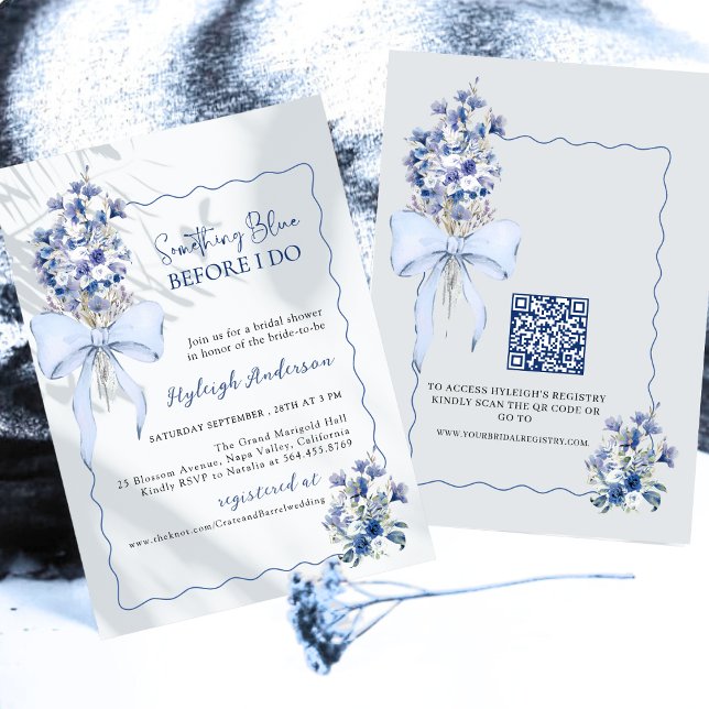 Eleganthing Blue Floral QR Code Bridal Showe Einladung (Von Creator hochgeladen)