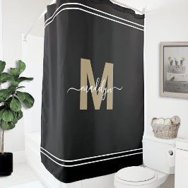 Elegantin Black Gold Monogram Script Name Duschvorhang