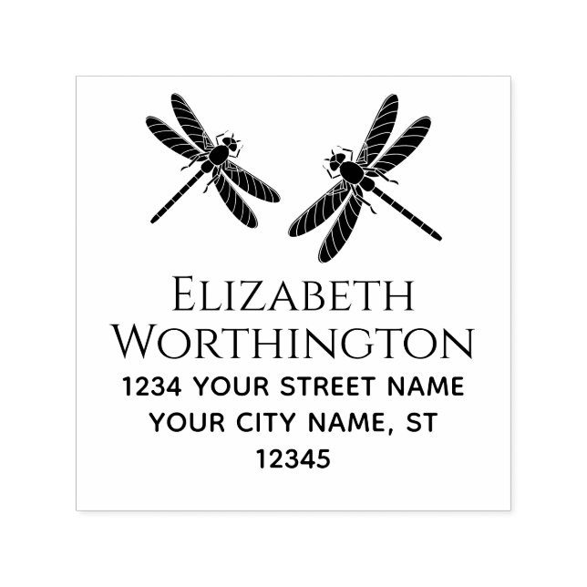 Eleganto 2 Dragonflies Name Rücksendeadresse Monog Permastempel (Design)