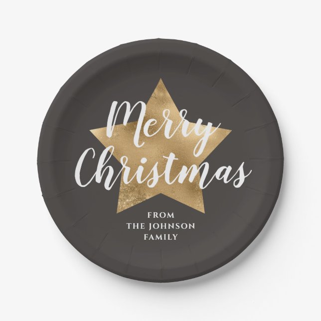 Eleganto Brown Gold Star Weihnachten Pappteller (Vorderseite)