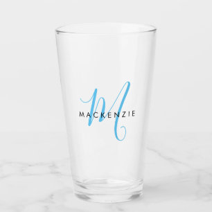 Eleganto Modern Sky Blue Script Monogram Glas