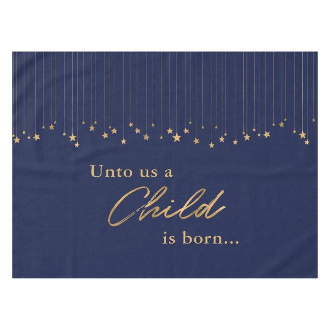Eleganto Uns Kind ist Geboren Gold Blue Weihnachte Tischdecke (Vorderseite (Horizontal))