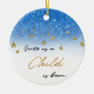 Eleganto Us Scripture Blue Glitzer 2 Foto Keramik Ornament