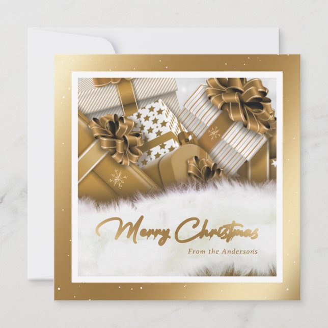 Élégants cadeaux d'or Cartes de Noël Neige (Devant)