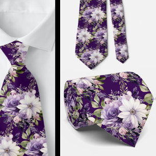 Élégants Cravates floraux violets et blancs