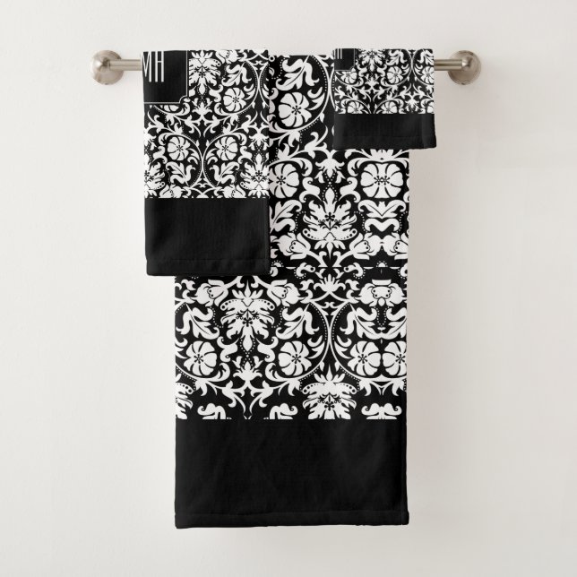 Élégants motifs de Damas noirs et blancs (En situation)