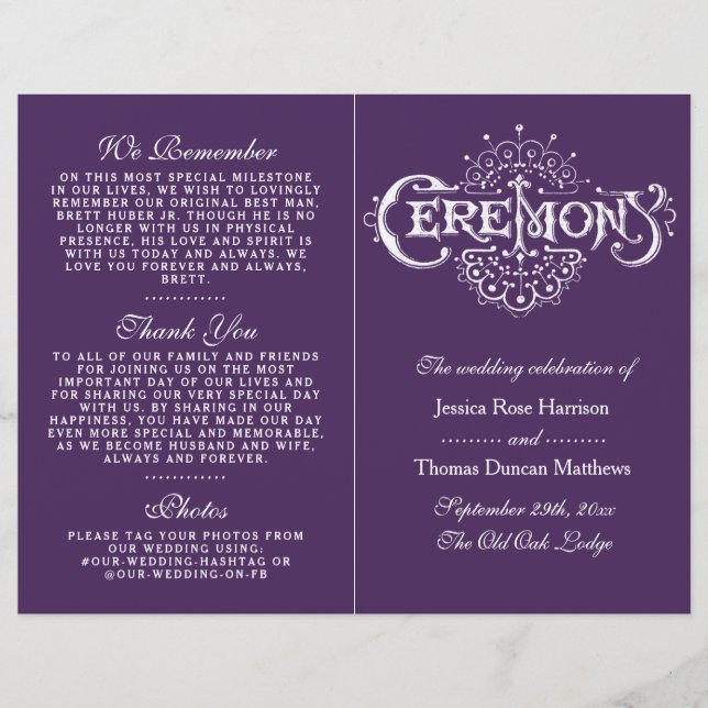 Élégants Programmes De Cérémonie De Mariage Violet (Devant)