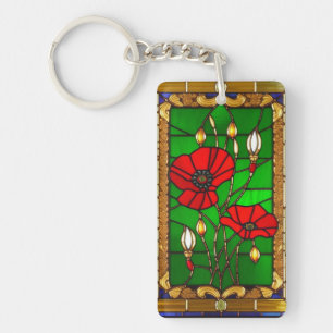 Élégants vitraux fleurs rouges