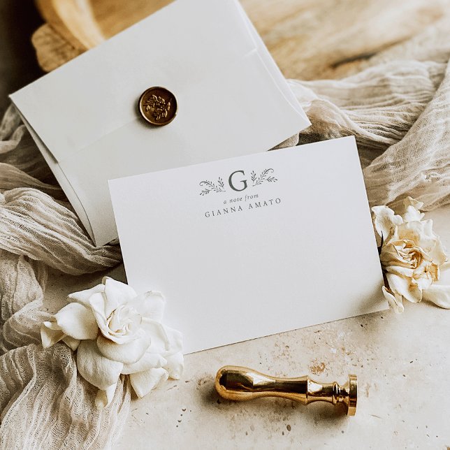 Elegantsage Green Botanical Monogram & Name Mitteilungskarte (Von Creator hochgeladen)