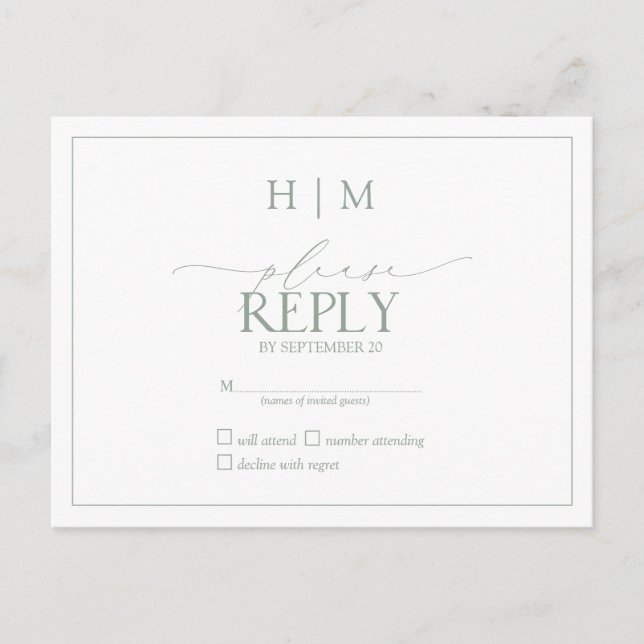 Elegantsage Green Calligraphy Monogram UAWG Einladungspostkarte (Vorderseite)