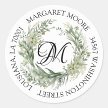 Elegantsage Green Floral Script Monogram Address