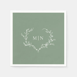 Elegantsage Green Wedding Monogram Wreath Paper Serviette
