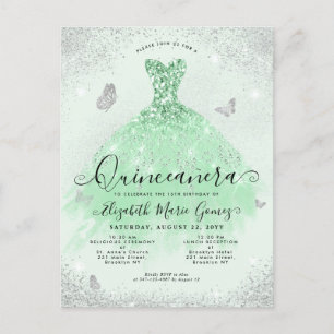 Elegantsage Grüner Silberner Glitzer Gown Quincean Postkarte