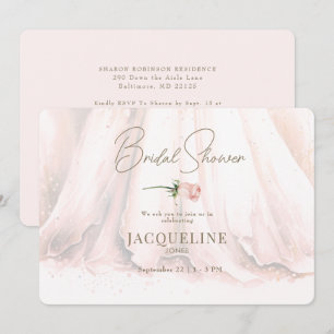 Eleganz Blush-Rosen-Hochzeitskleid-Brautparty Einladung