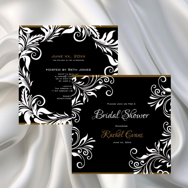 Eleganz - Brautparty-Einladung 5,25" x 5,25" Einladung (Gold and Black Elegant Bridal Shower Invitation)