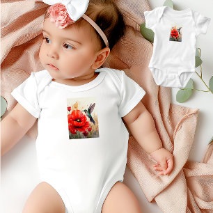 Eleganz der Natur: Harmonie von Mohn und Kolibri Baby Strampler