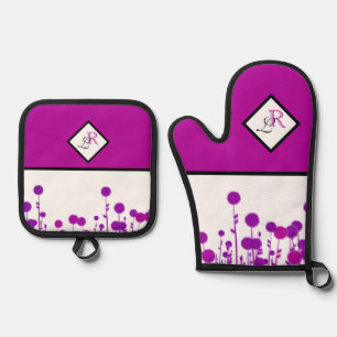 Eleganz erblüht: Personalisiertes Monogramm Ofenhandschuh & Topflappen-Set