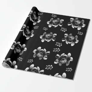Eleganz im Kontrast: Weiße Blüten auf schwarz Geschenkpapier