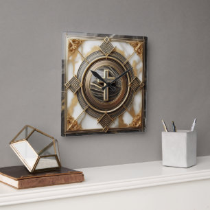 Eleganz in Absolution Kreuz auf Marmor mit Vergold Quadratische Wanduhr