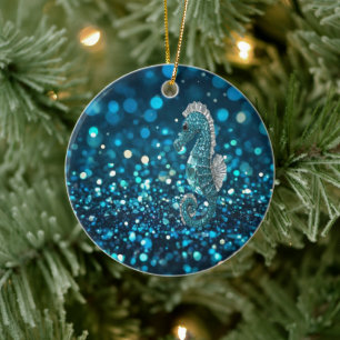 Eleganz in Bewegung: Aqua-Seepferdchen auf Aqua-Bo Keramik Ornament