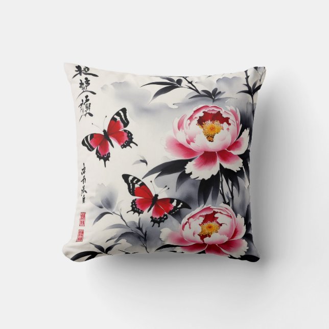 Eleganz in Bloom: Blumen und Landschaft Harmonie Kissen (Vorderseite)