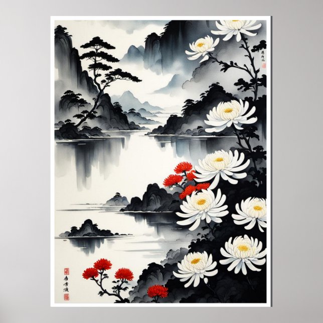Eleganz in Bloom: Blumen und Landschaft Harmonie Poster (Vorne)