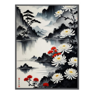 Eleganz in Bloom: Blumen und Landschaft Harmonie Poster