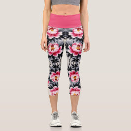 Eleganz in Blüten: Florale Harmonie gedruckt Capri Leggings