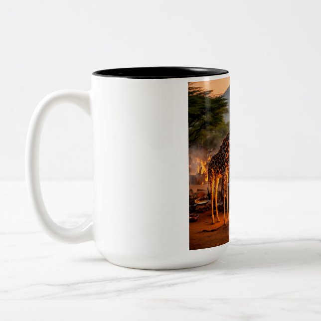 Eleganz in der Wildnis: Majestic Giraffe Silhouett Zweifarbige Tasse (Links)