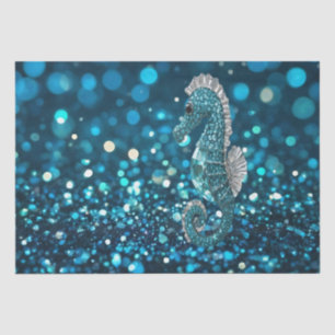 Eleganz in Motion: Aqua Seepferd über Aqua Bokeh Seidenpapier
