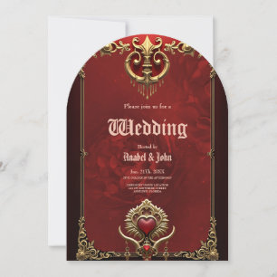 Eleganz in rotem Glanz mit einem verzierten Herz. Einladung