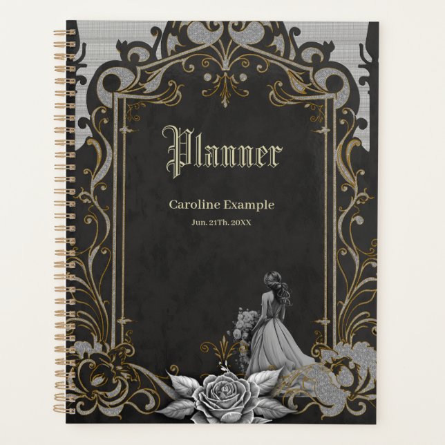 Eleganz in Silber und Schwarz Planer (Vorderseite)