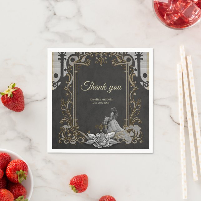 Eleganz in Silber und Schwarz. Serviette (Beispiel)