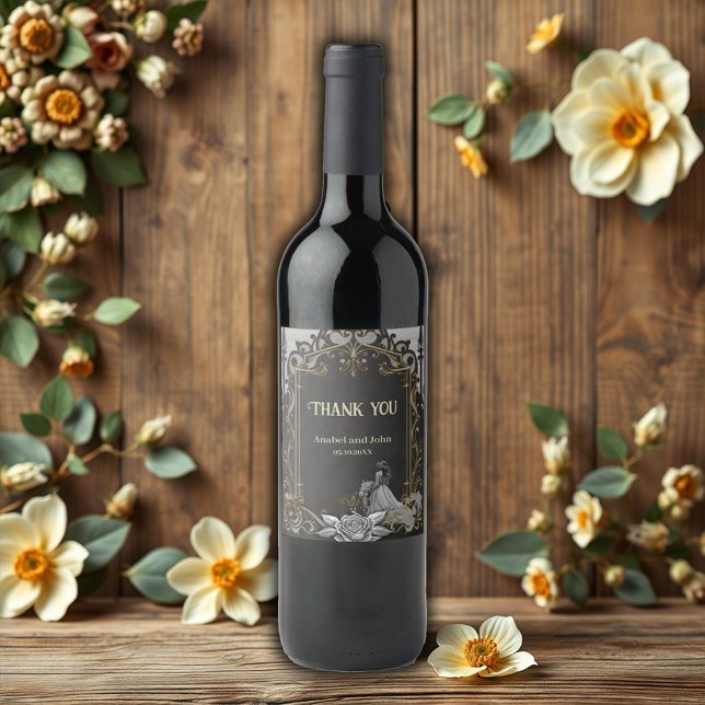 Eleganz in Silber und Schwarz. Weinetikett (Von Creator hochgeladen)