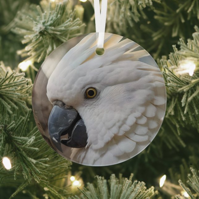 Eleganz in Weiß: Das majestätische Aussie Cockatoo Ornament Aus Glas (InSitu)
