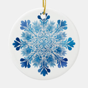 Eleganz mit Frost-Schneeflocken-Ornament Blaues Keramik Ornament