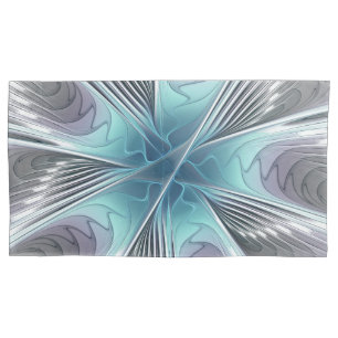 Eleganz Moderne Blau Grau Weiße Fractal Art Blume Kissenbezug