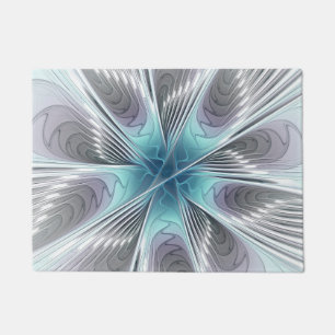 Eleganz Moderne Blaue Graue Weiße Fractal-Kunst-Bl Fußmatte