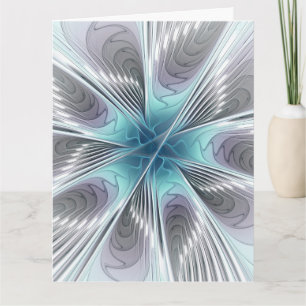 Eleganz Moderne Blaugrau Weiße Fractal-Kunst-Blume Dankeskarte